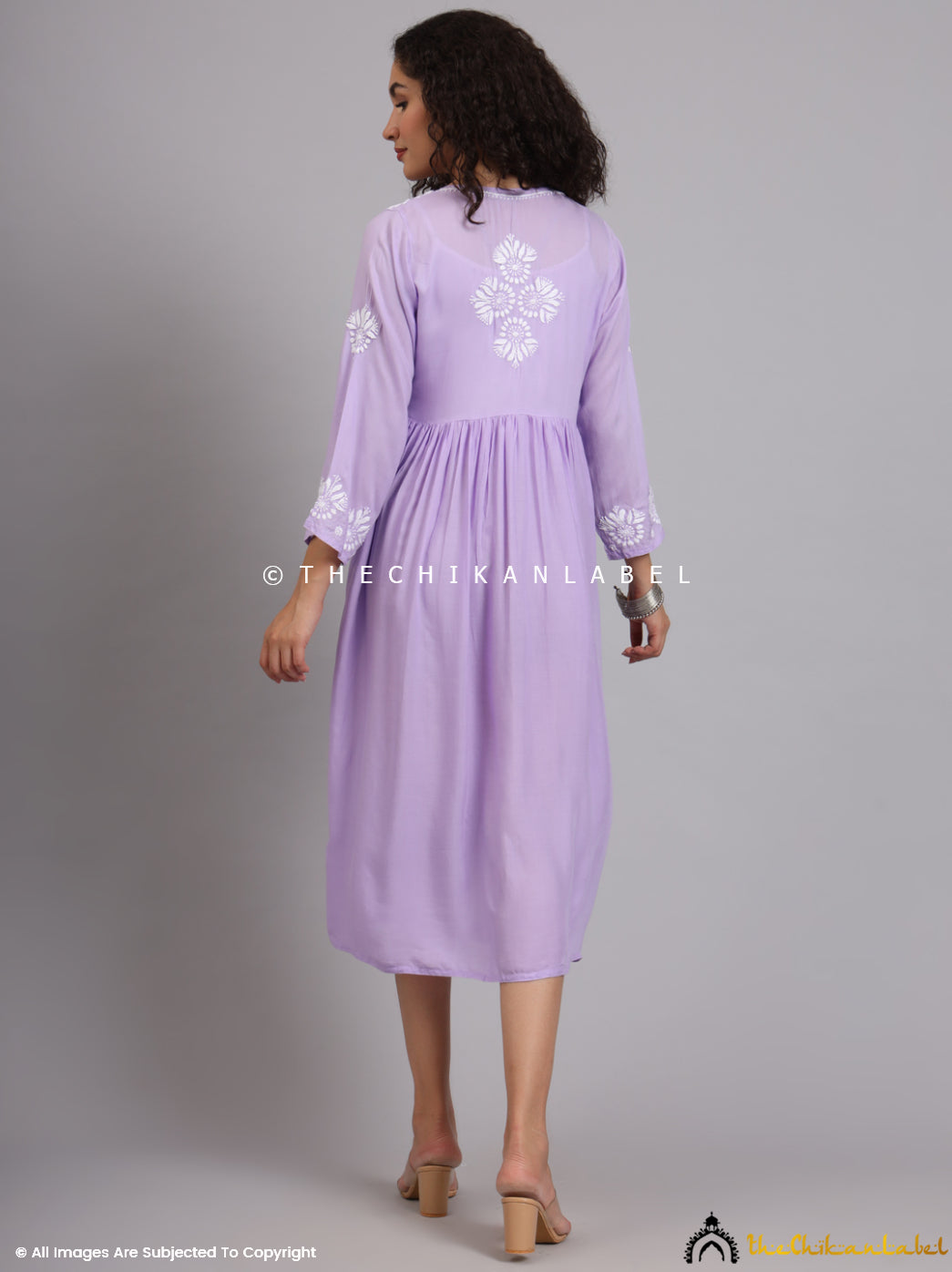 Lavender Aina Modal Chikankari Alia Cut A-Line Kurti