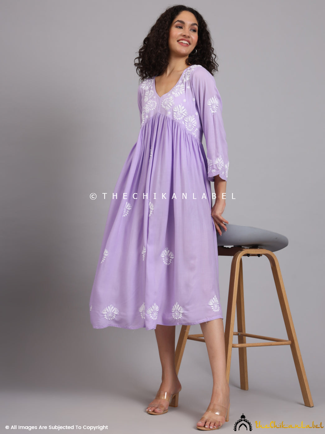 Lavender Aina Modal Chikankari Alia Cut A-Line Kurti