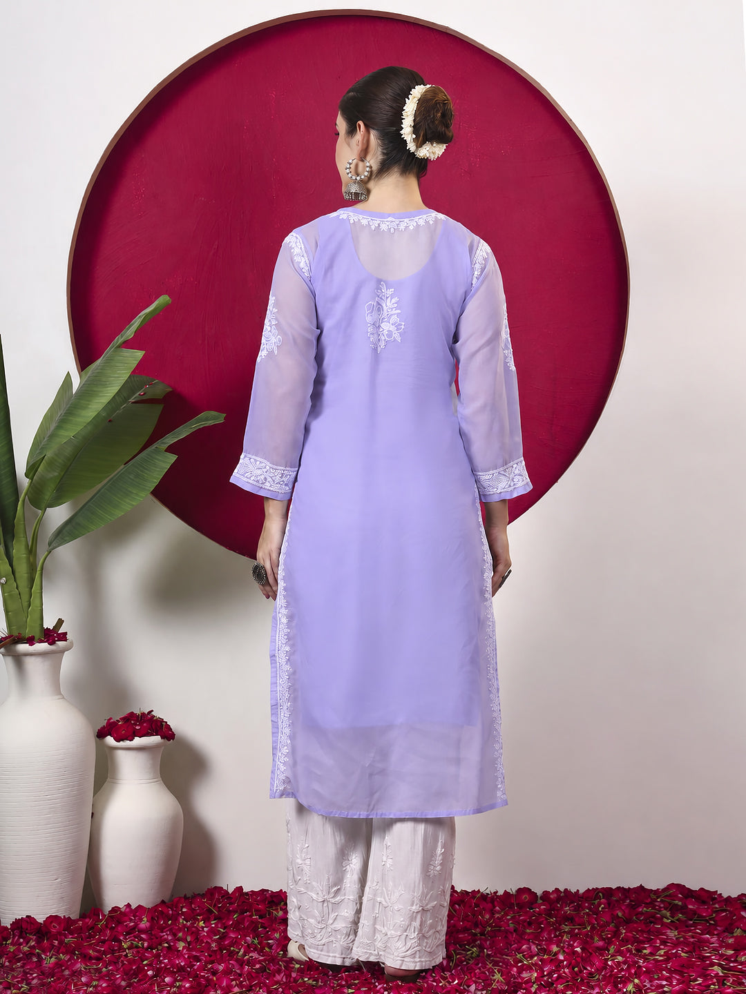 Chhavi Cotton Chikankari Straight Kurti with inner - Lavender