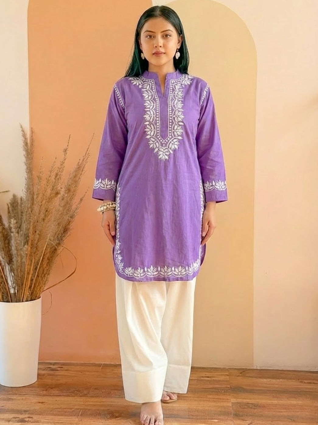 Lavender Cotton Chikankari Farshi Salwar Set