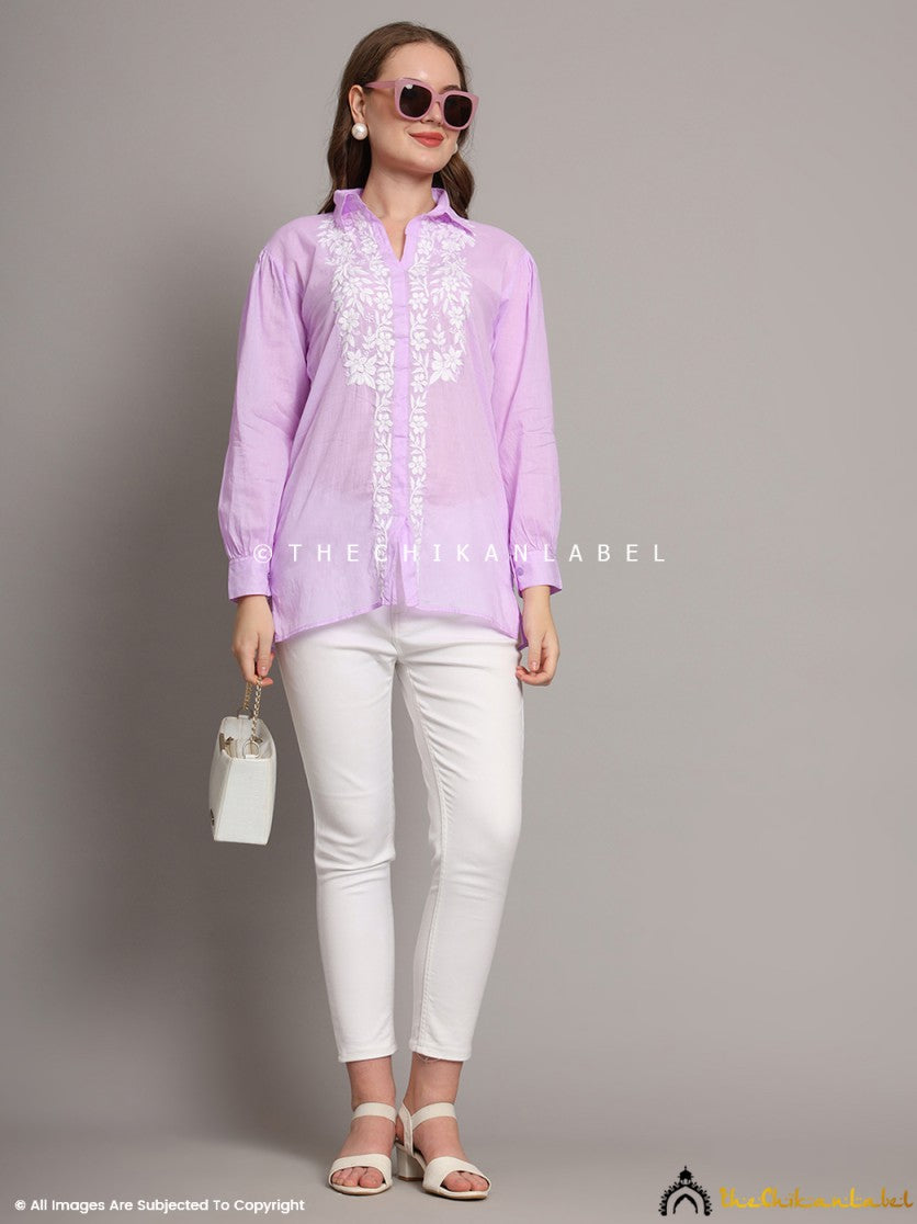 Lavender Drisha Mulmul Cotton Chikankari Shirt