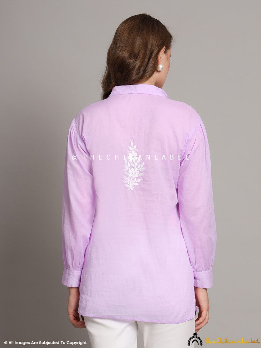 Lavender Drisha Mulmul Cotton Chikankari Shirt