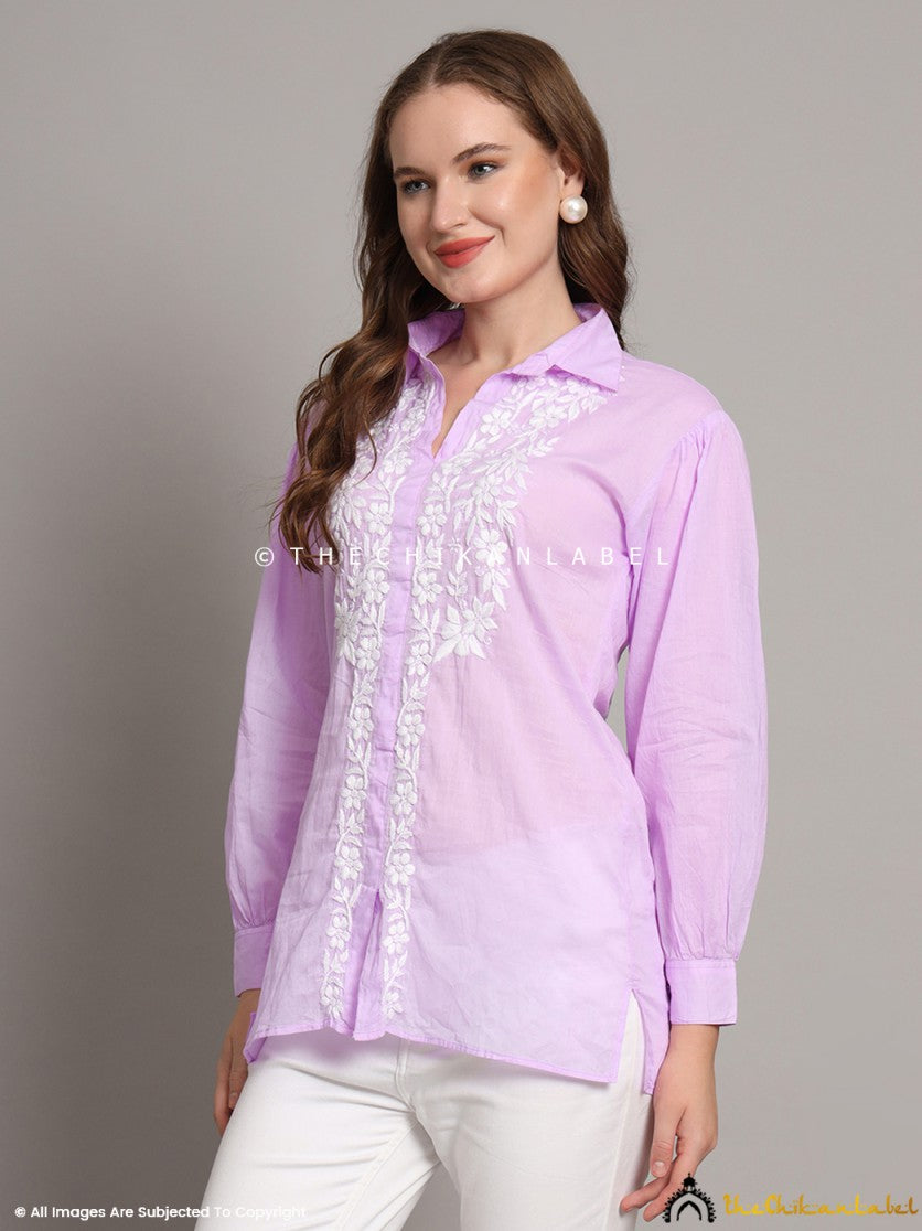 Lavender Drisha Mulmul Cotton Chikankari Shirt