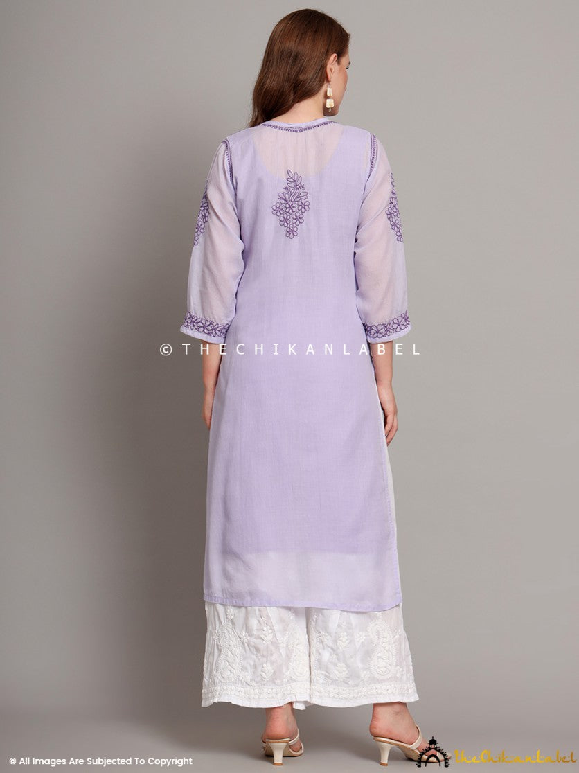 Lavender Naina Cotton Chikankari Straight Kurti with inner