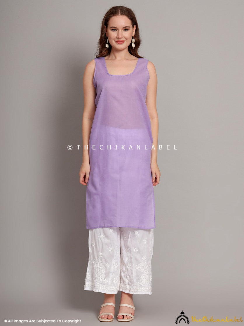 Lavender Naina Cotton Chikankari Straight Kurti with inner