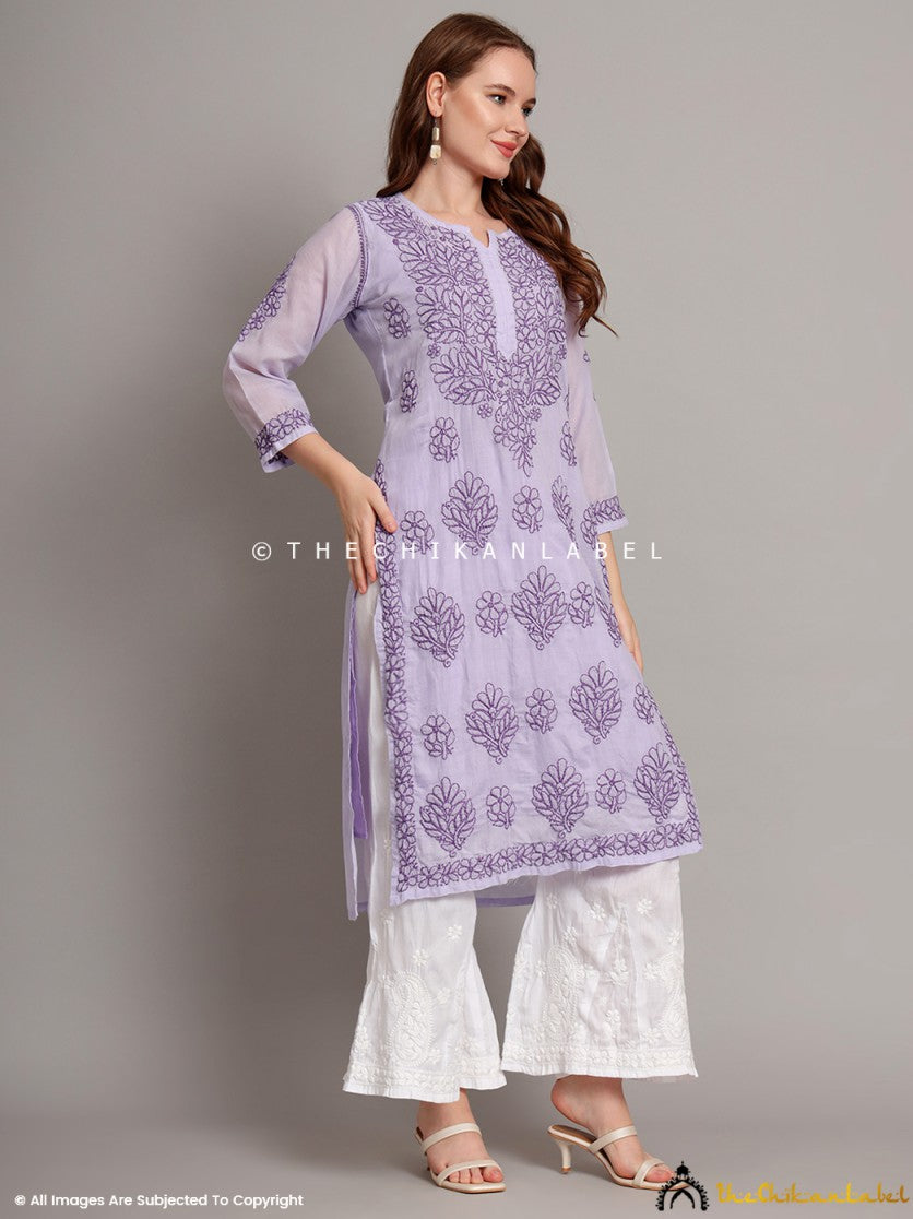 Lavender Naina Cotton Chikankari Straight Kurti with inner