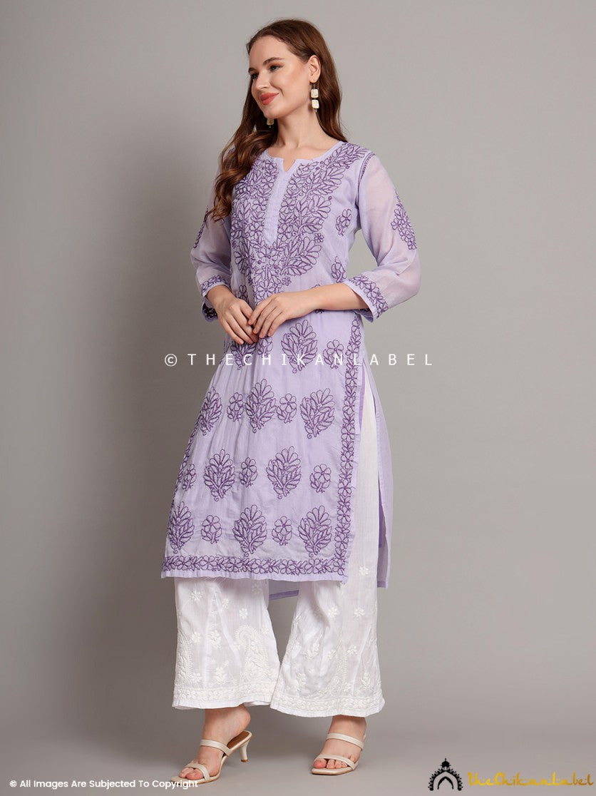 Lavender Naina Cotton Chikankari Straight Kurti with inner