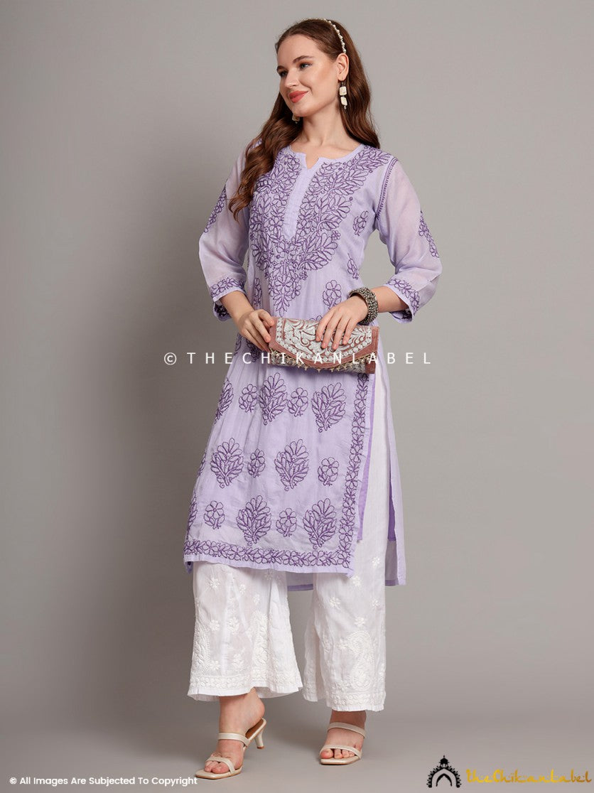 Lavender Naina Cotton Chikankari Straight Kurti with inner