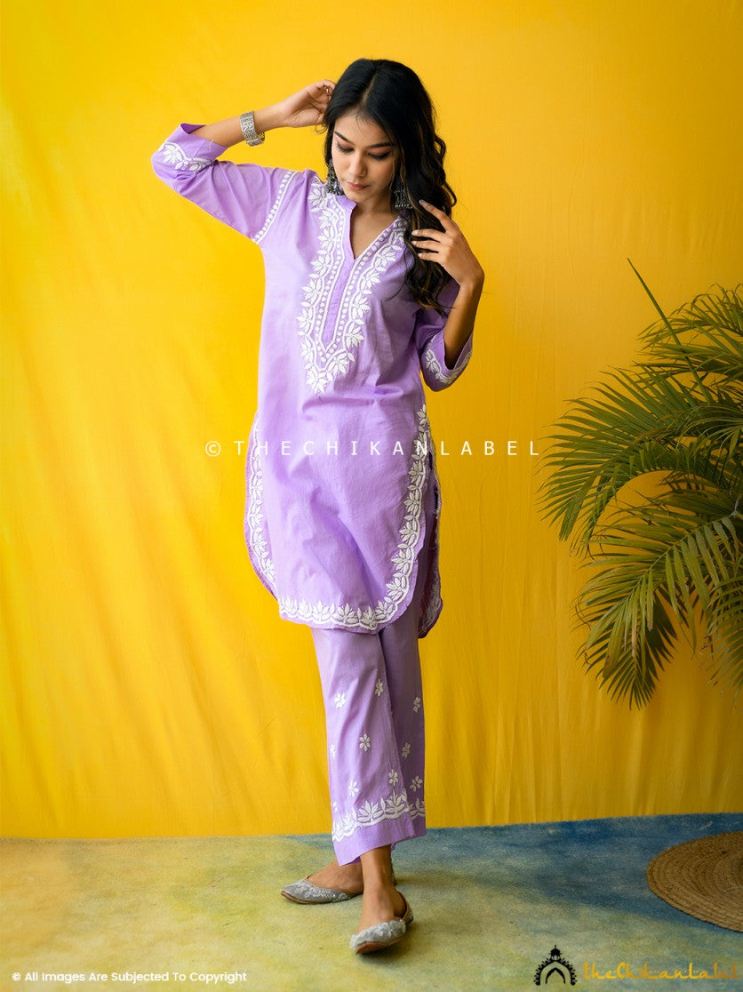 Lavender Rumi Organic Cotton Chikankari Kurta Set ,Chikankari Kurta Set in Cotton fabric For Woman