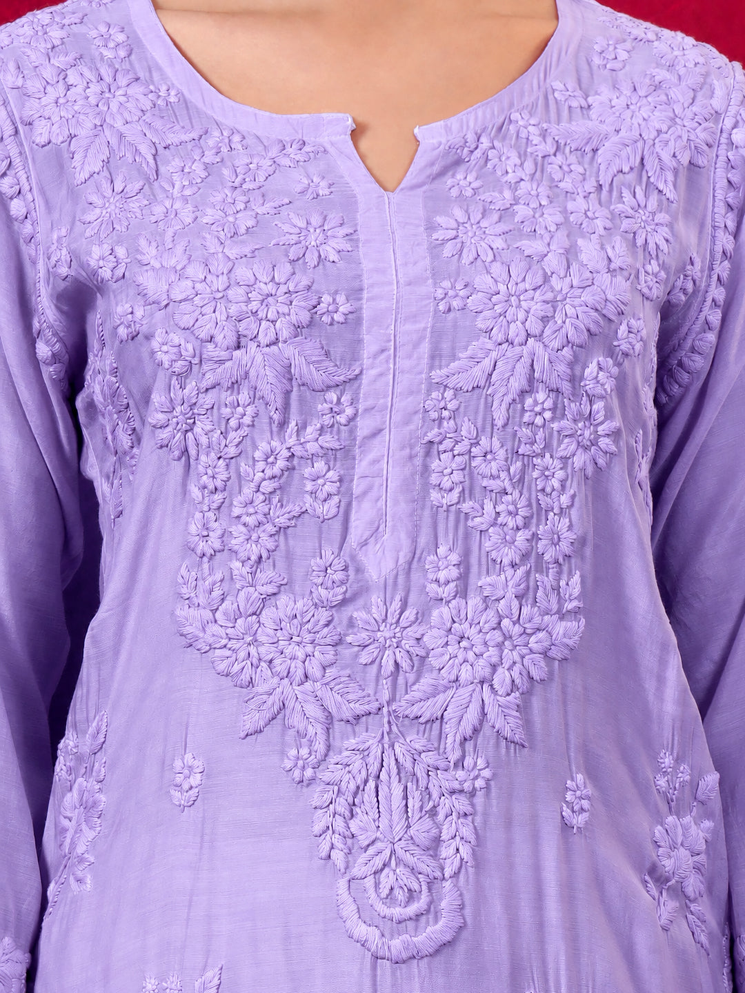 Yamika Muslin Chikankari Straight Kurta Set with Dupatta - Lavender