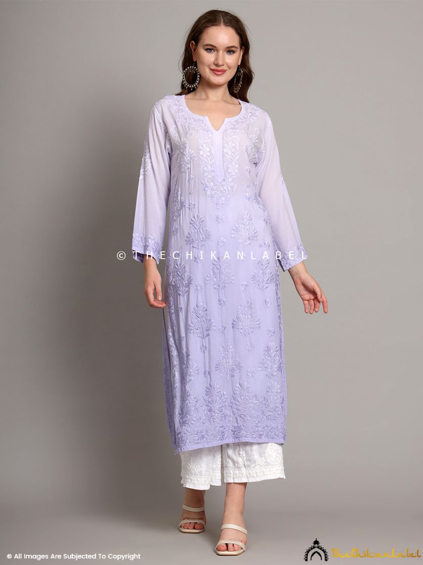 Lavender Maisha Modal Chikankari Straight Kurti