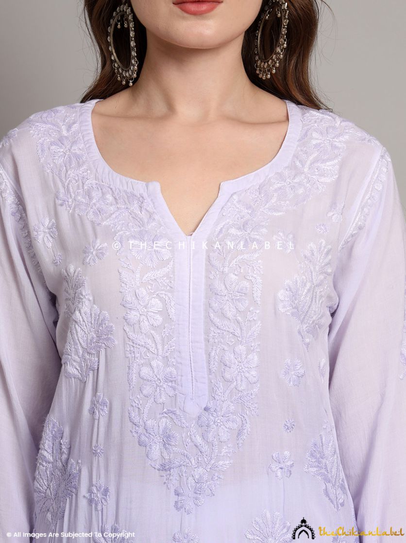 Lavender Maisha Modal Chikankari Straight Kurti