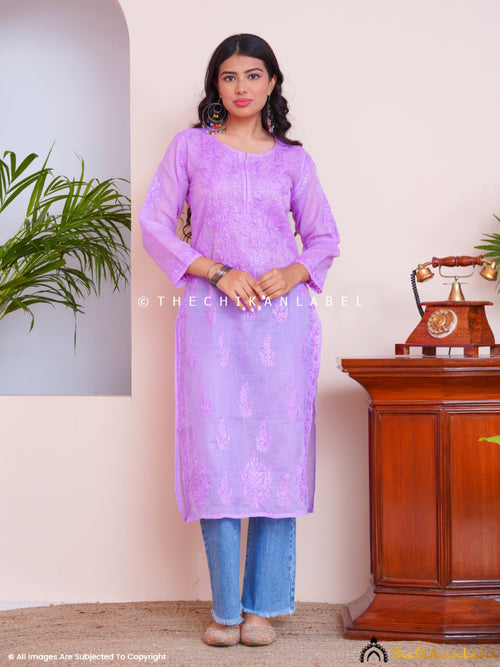 Lavender Ayah Kota Cotton Chikankari Straight Kurti