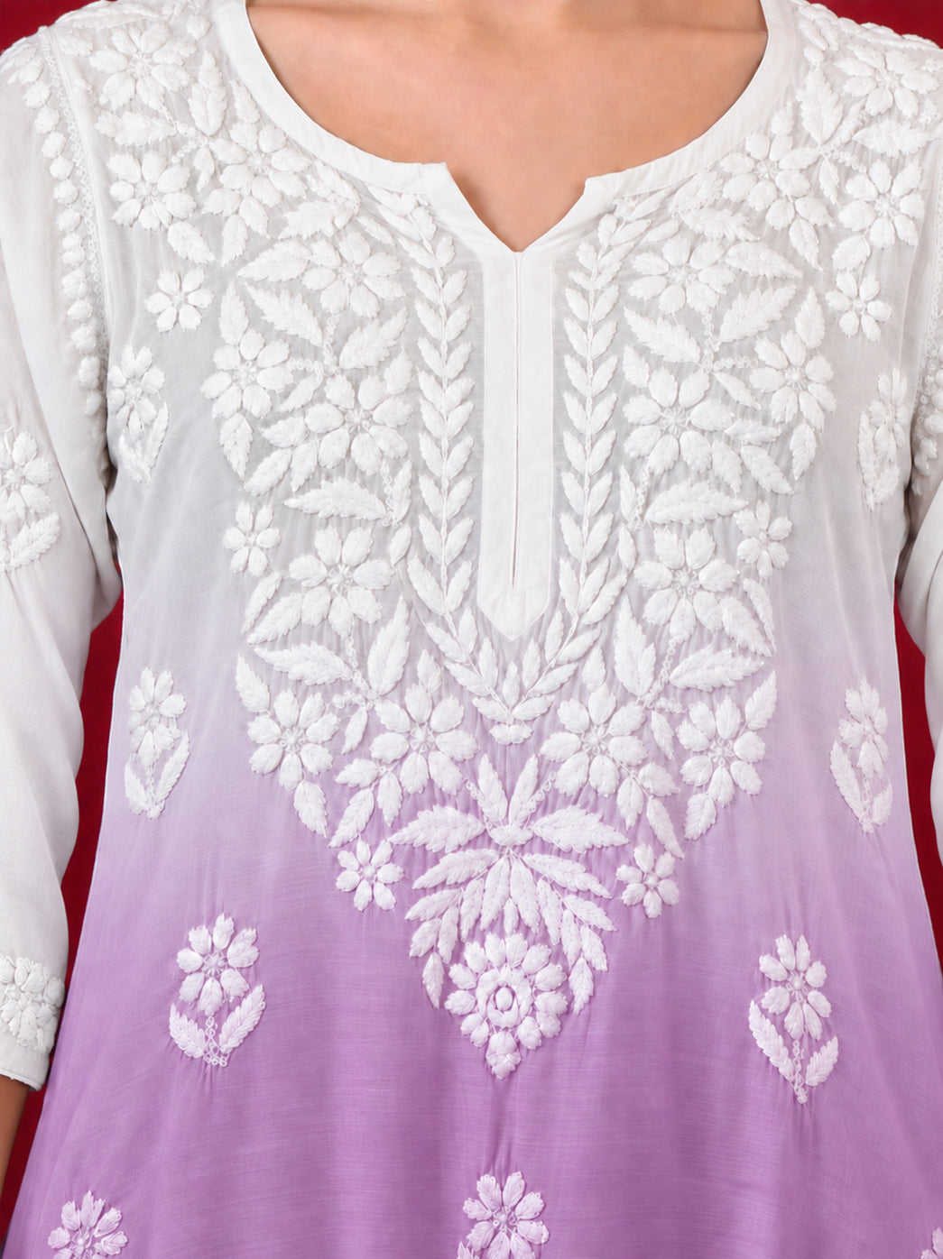 Megha Muslin Chikankari Straight Kurti - Lavender