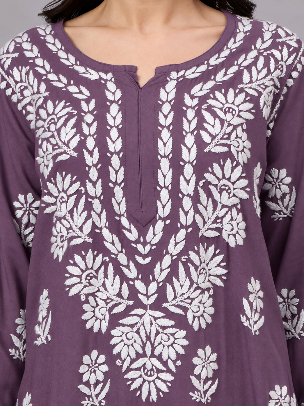 Liba Rayon Chikankari Straight Kurta - Dusty Orchid
