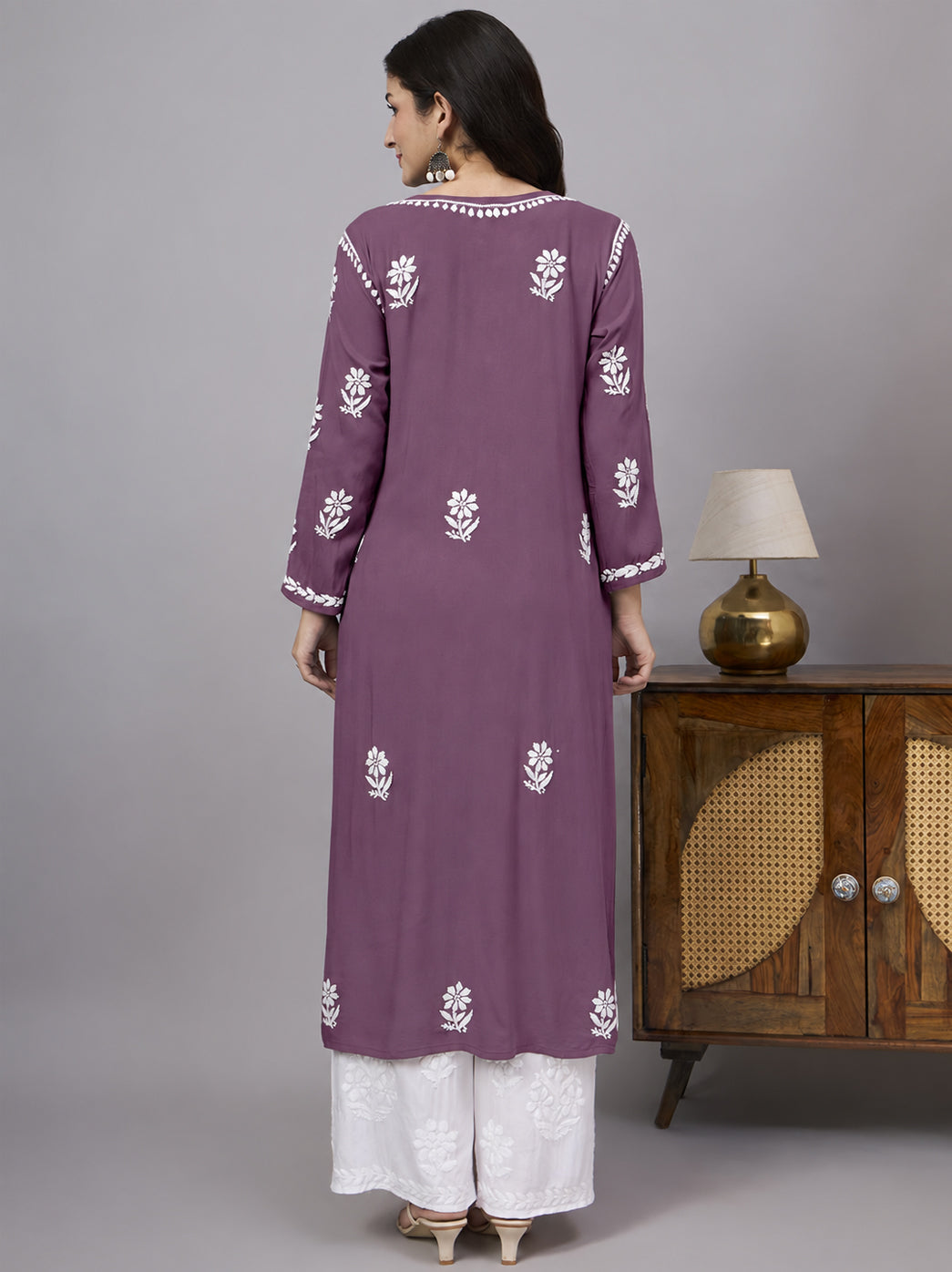 Liba Rayon Chikankari Straight Kurta - Dusty Orchid