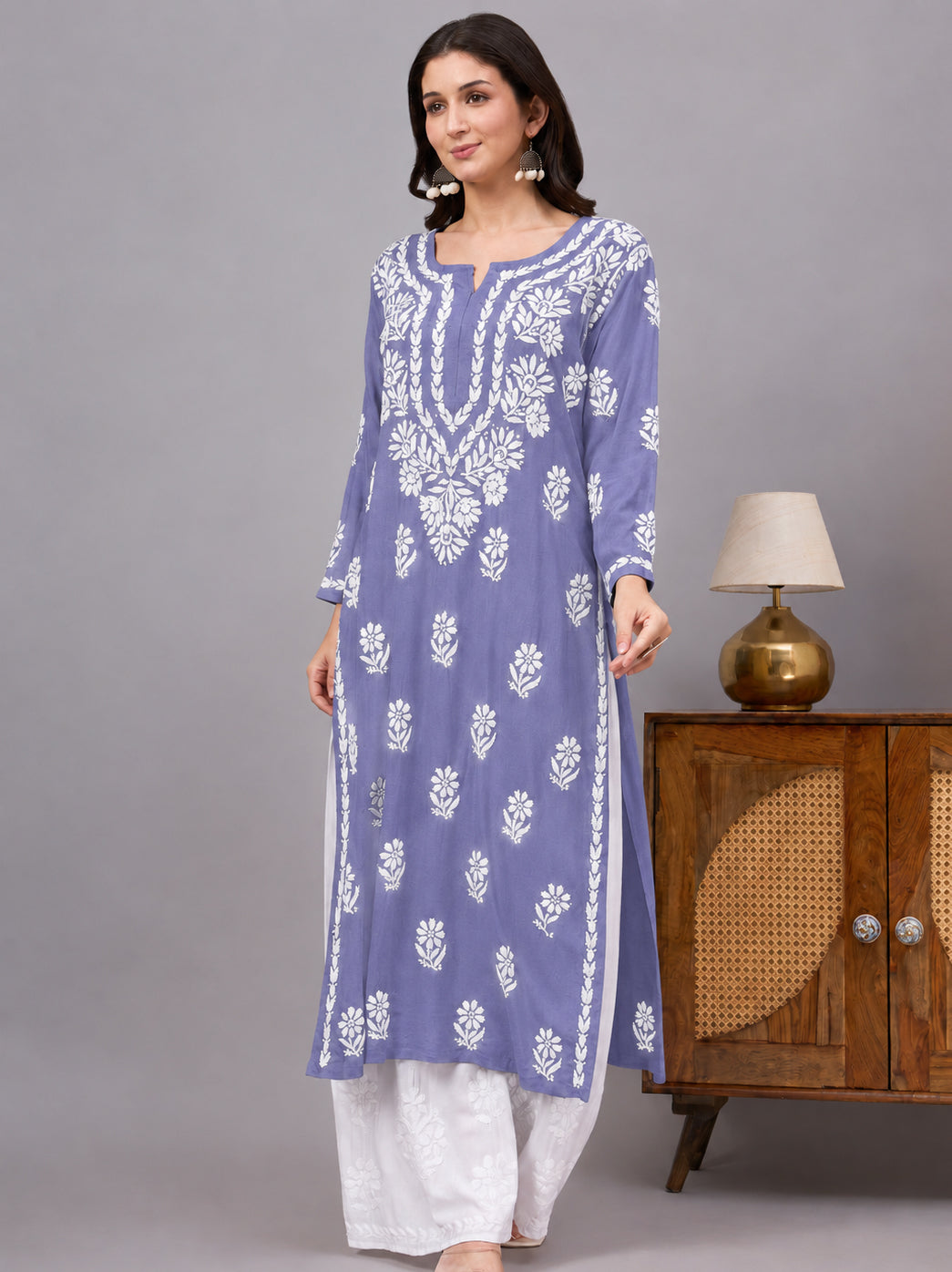 Liba Rayon Chikankari Straight Kurta - Lavender