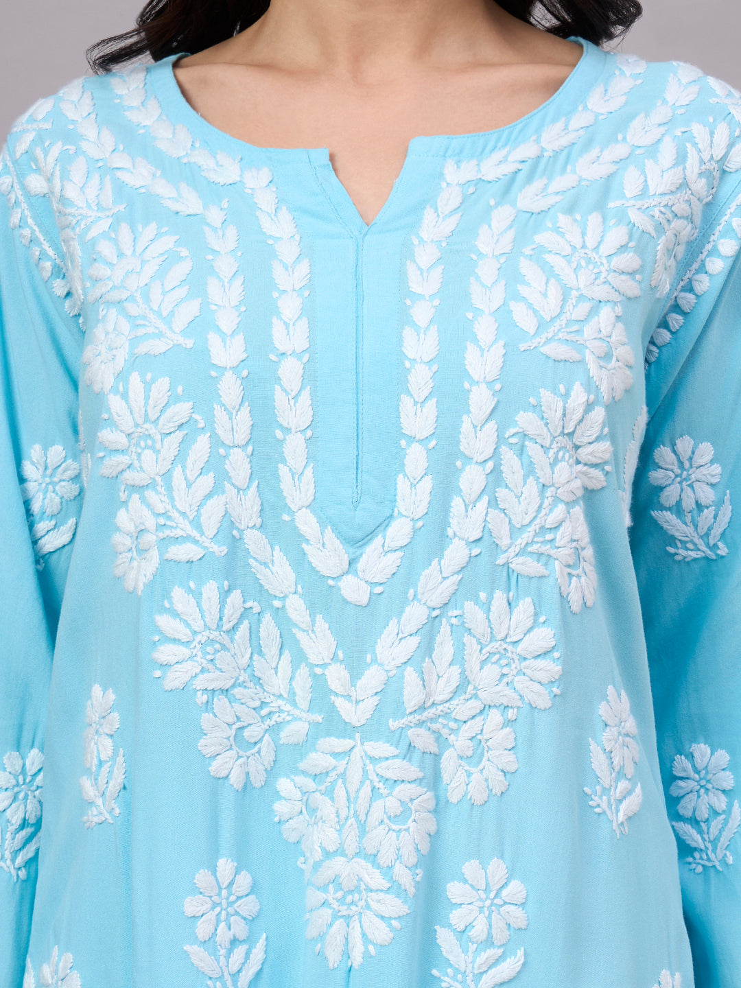 Liba Rayon Chikankari Straight Kurta - Sky Blue