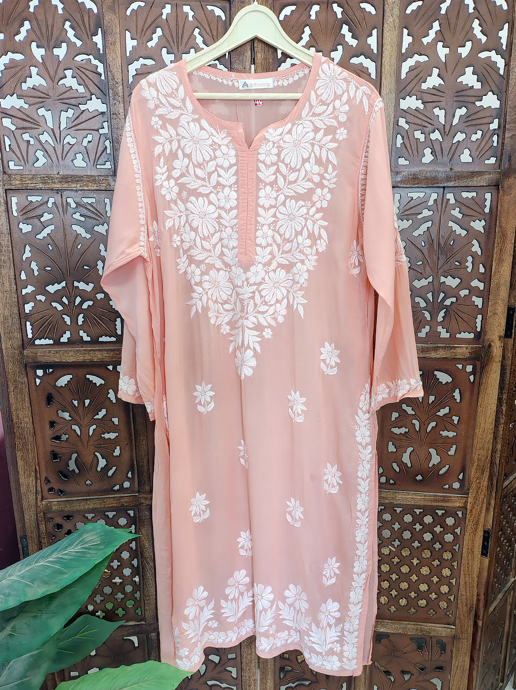 Light Peach Modal Chikankari Straight Kurti