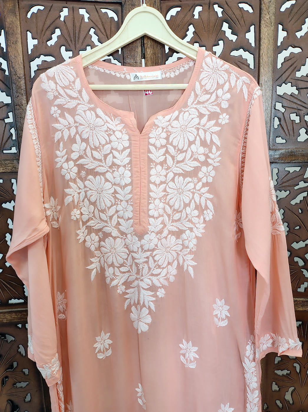 Light Peach Modal Chikankari Straight Kurti