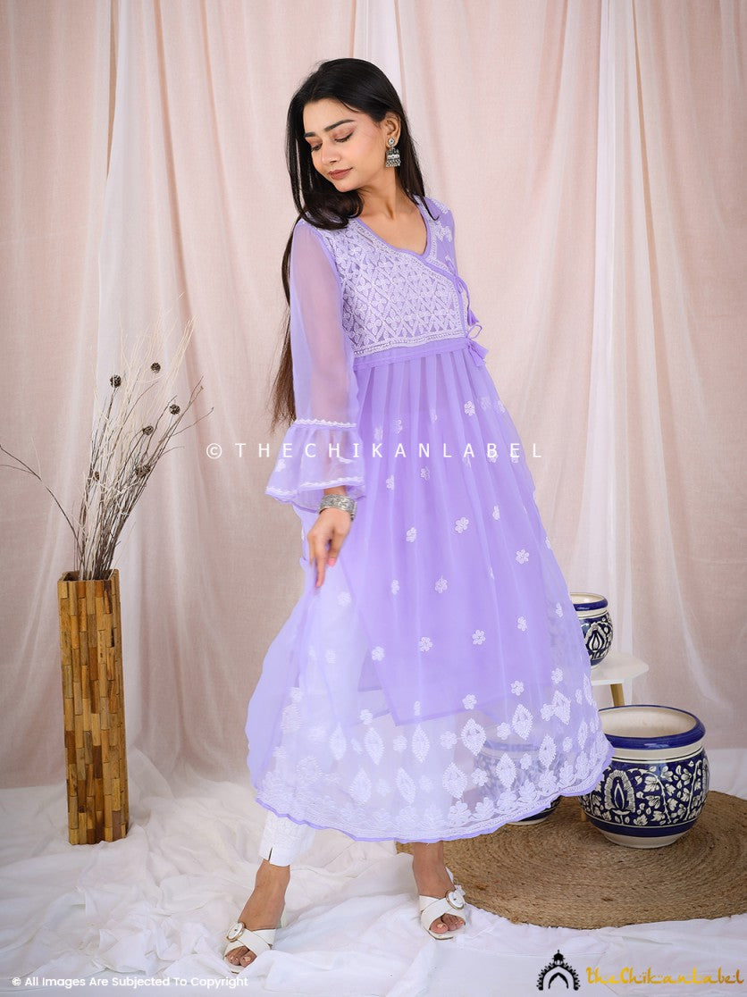 Lavender Georgette Chikankari A Line Kurti