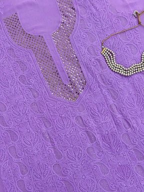 Fuchsia Pink Chikan Un-Stitched Chikankari Mukaish Viscose Kurta with Dupatta