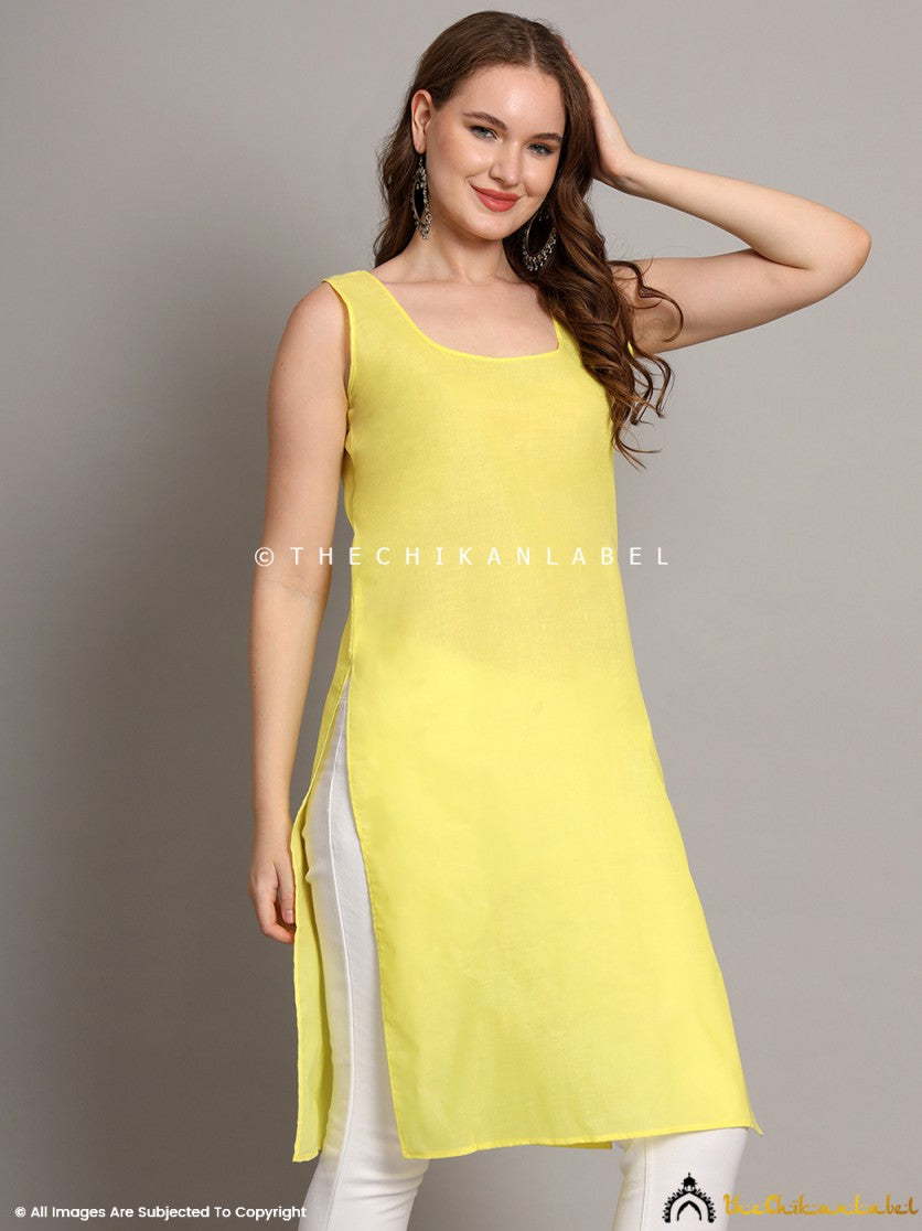 Lime Yellow Cotton Camisole Inners for Kurtis & Kurta