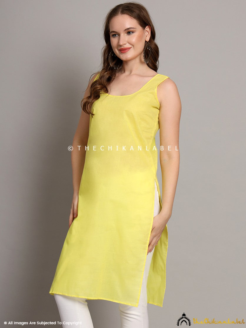 Lime Yellow Cotton Camisole Inners for Kurtis & Kurta