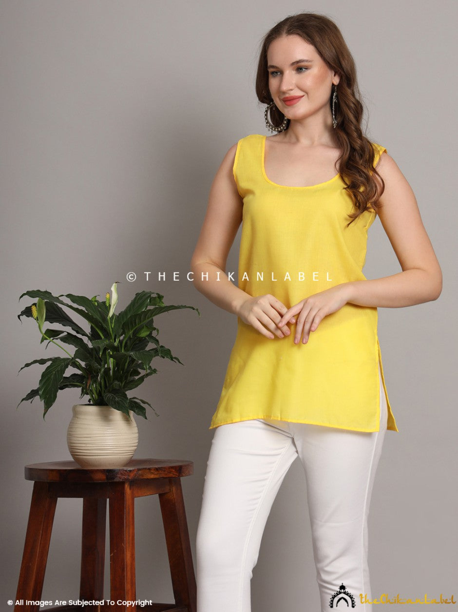 Lime Yellow Cotton Short Inner for Kurti & Kurta