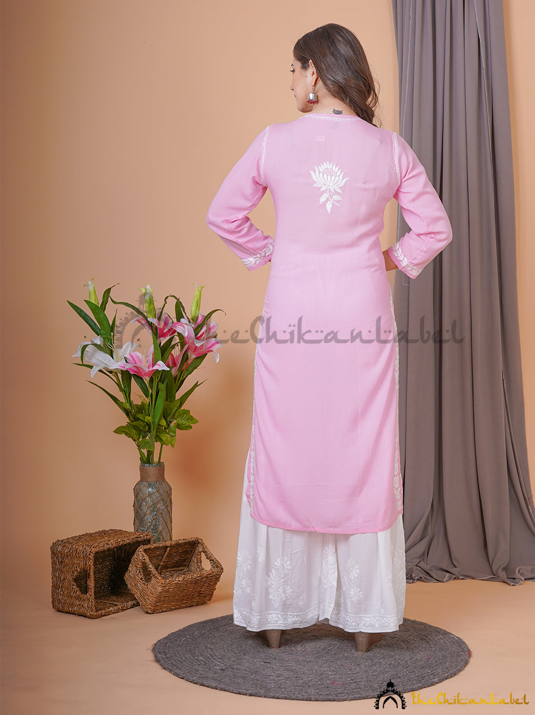 Baby Pink Modal Chikankari Straight Kurti