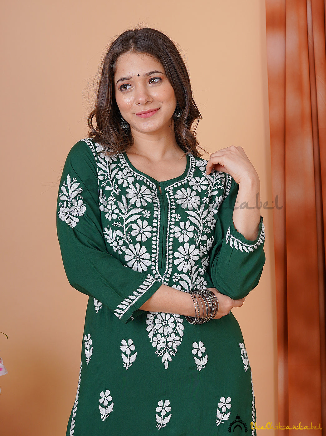 Green Modal Chikankari Kurti Palazzo Set