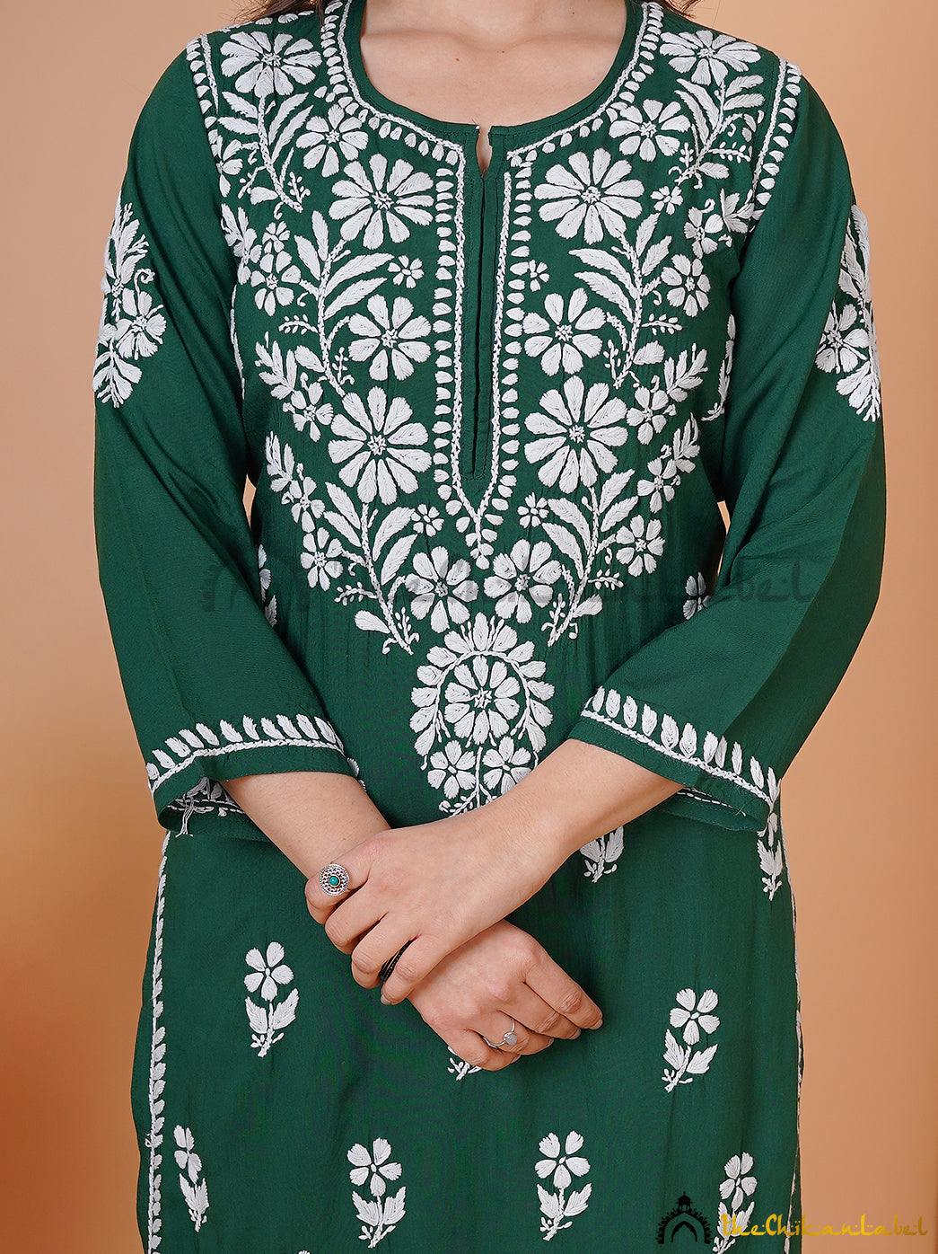 Green Modal Chikankari Kurti Palazzo Set