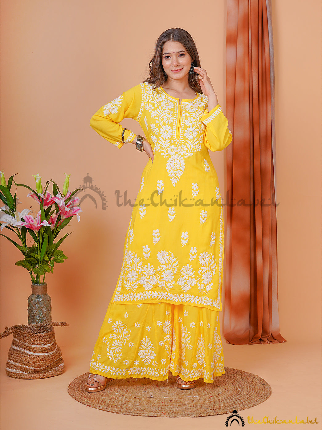 Yellow Modal Chikankari Kurti Palazzo Set