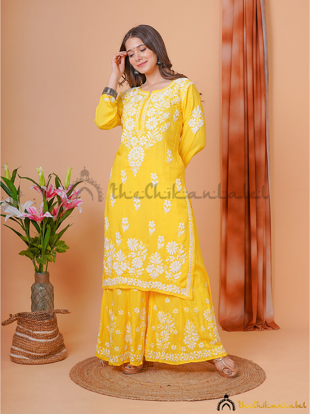 Yellow Modal Chikankari Kurti Palazzo Set