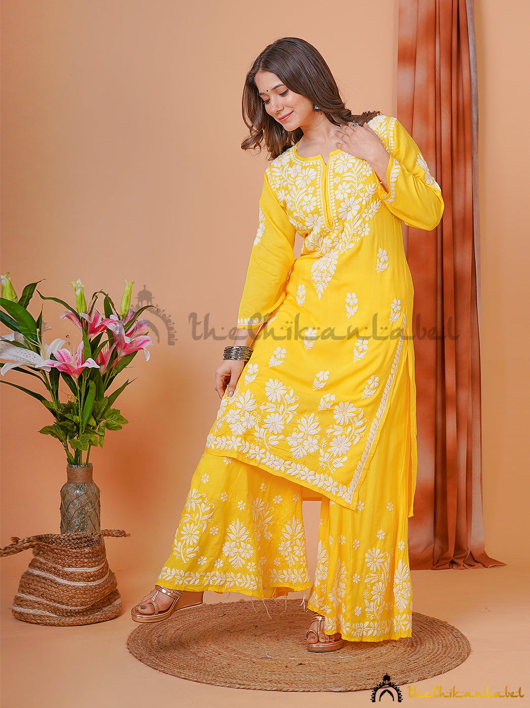 Yellow Modal Chikankari Kurti Palazzo Set