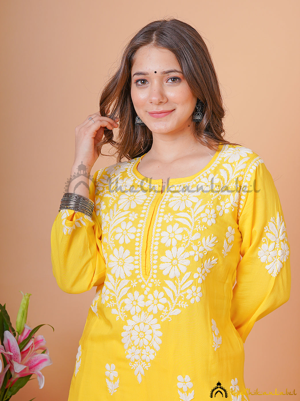 Yellow Modal Chikankari Kurti Palazzo Set