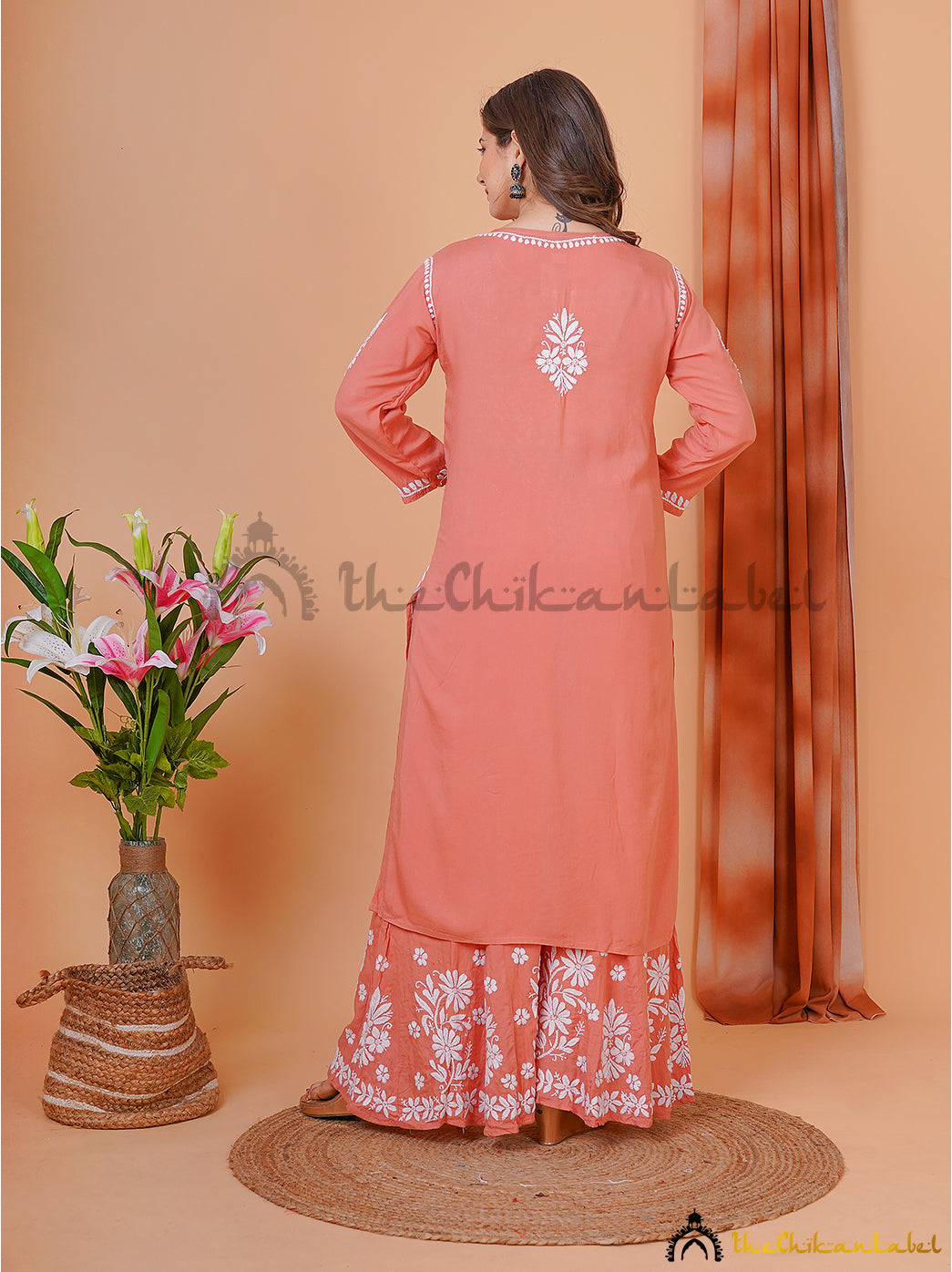 Coral Modal Chikankari Kurti Palazzo Set