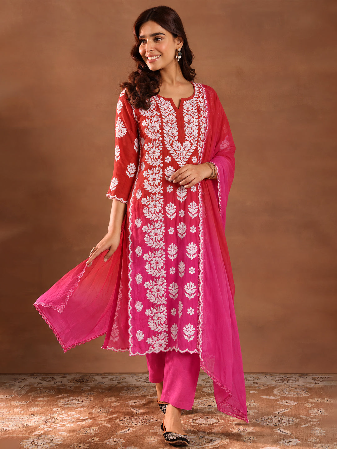 Festive Wear Muslin Chikankari Kurta Set with Dupatta