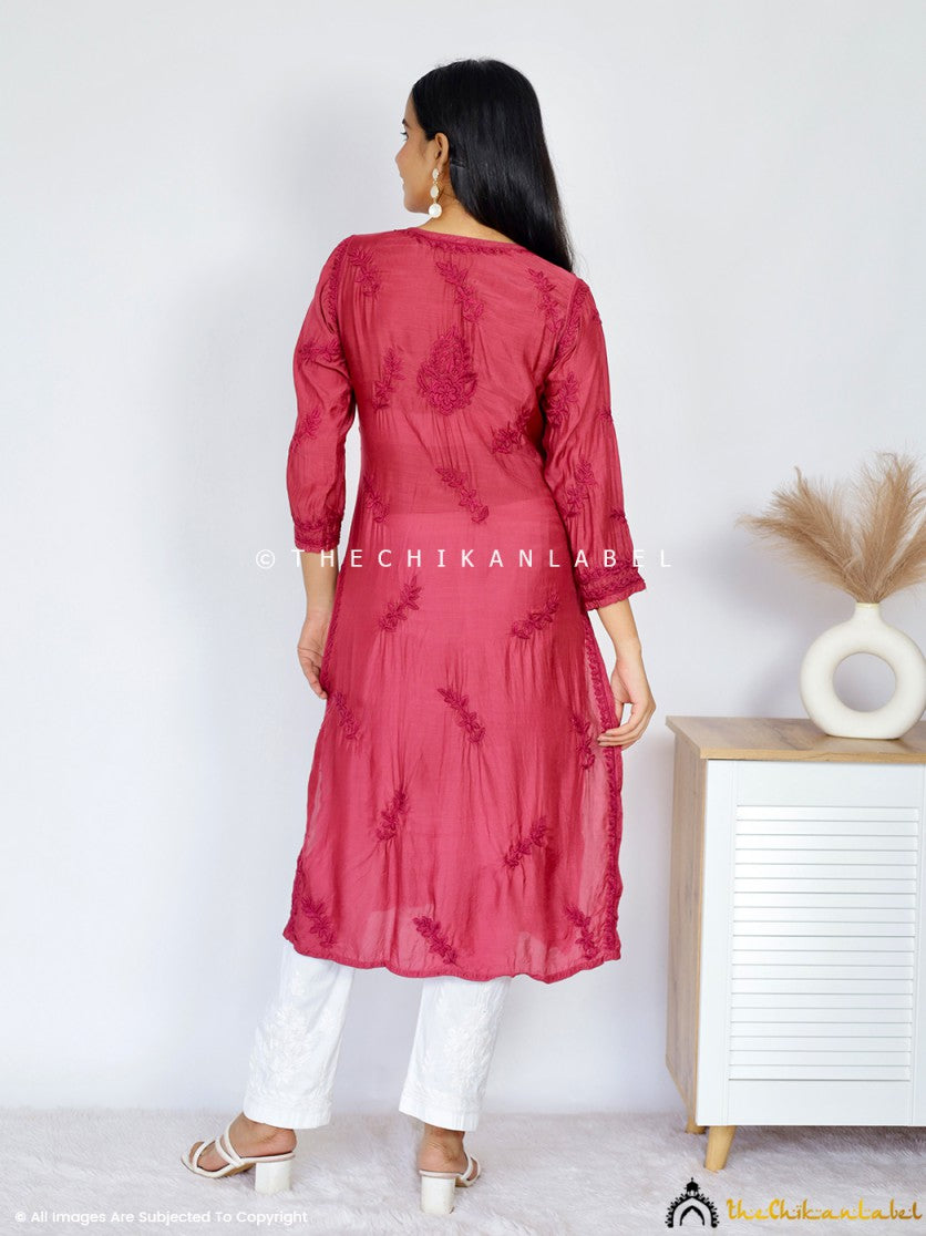 Maroon Daksha Muslin Chikankari Straight Kurti