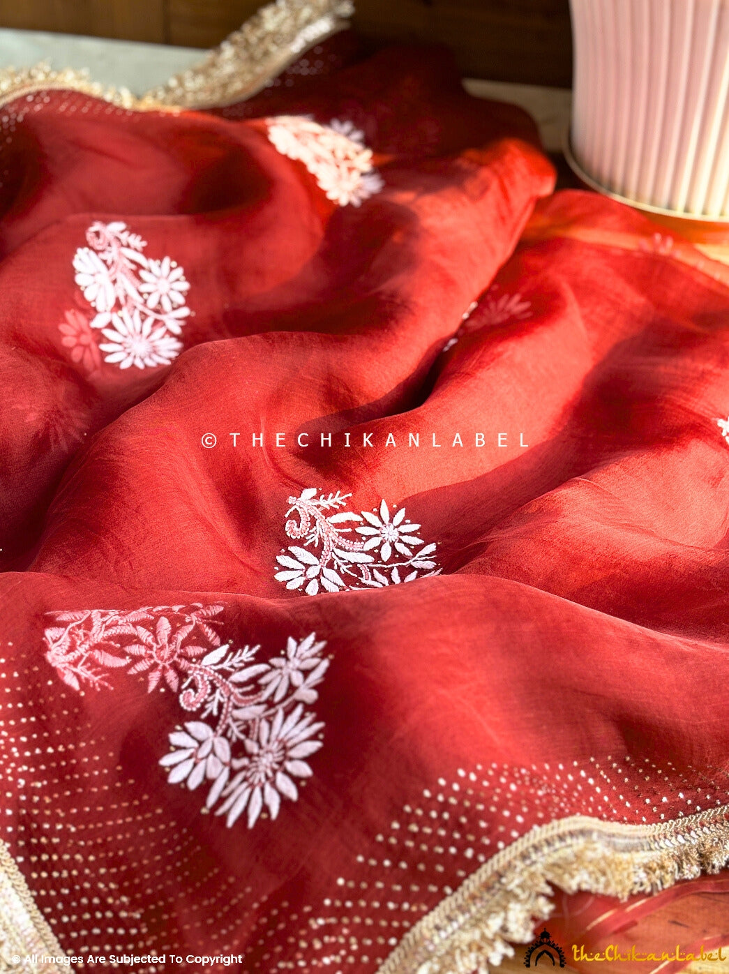 Maroon Leela Organza Chikankari Lace Border Saree