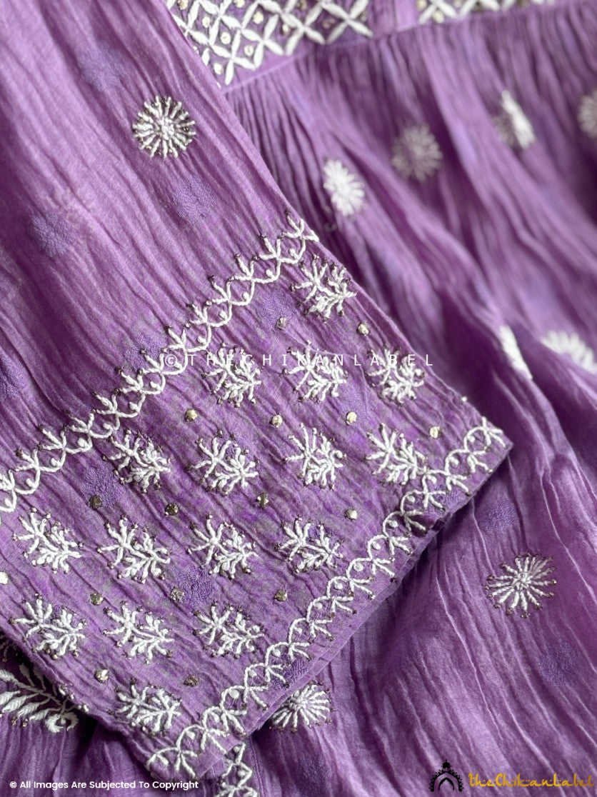 Mauve Chanderi Chikankari Suit with Dupatta