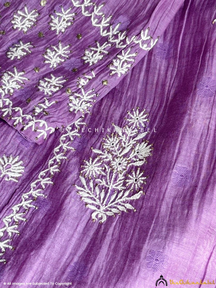 Mauve Chanderi Chikankari Suit with Dupatta