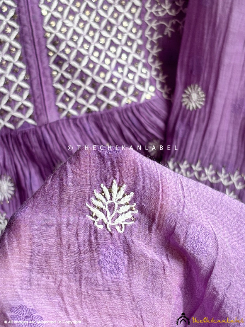 Mauve Chanderi Chikankari Suit with Dupatta