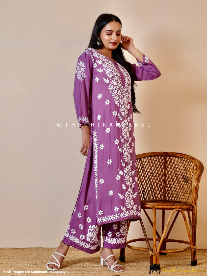 Mauve Kashish Modal Chikankari Kurti Palazzo Set