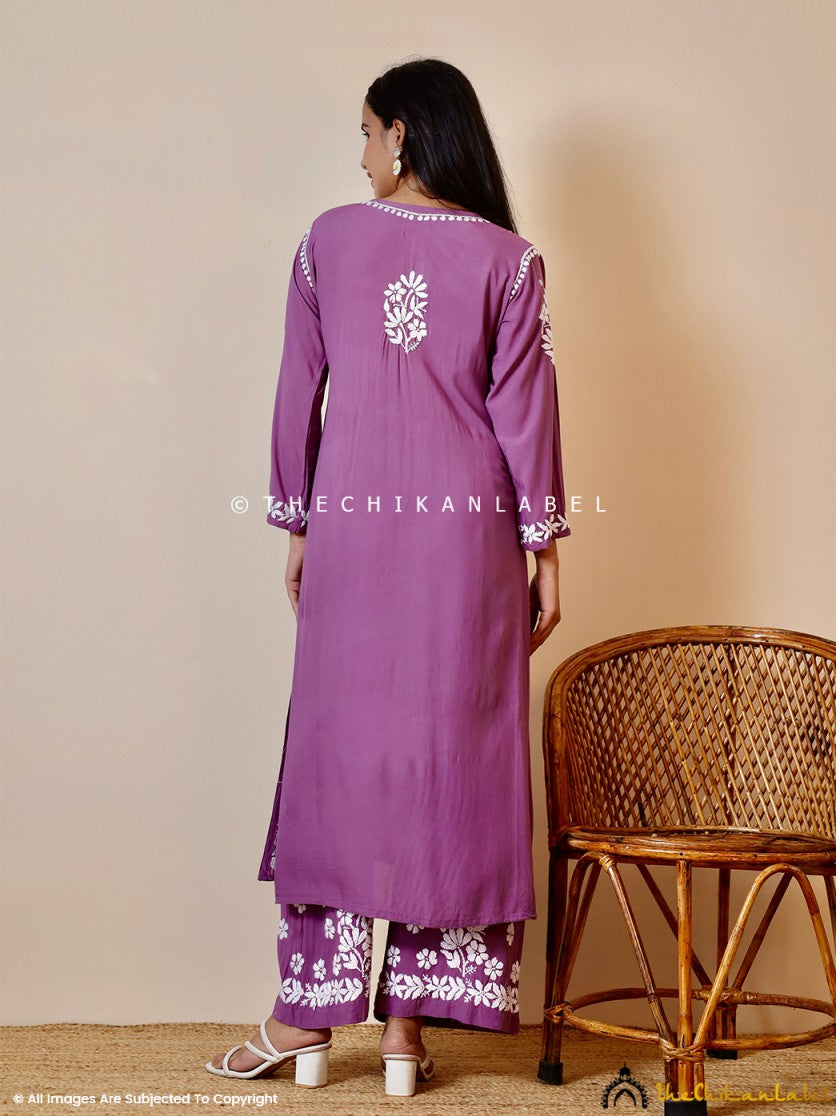 Mauve Kashish Modal Chikankari Kurti Palazzo Set