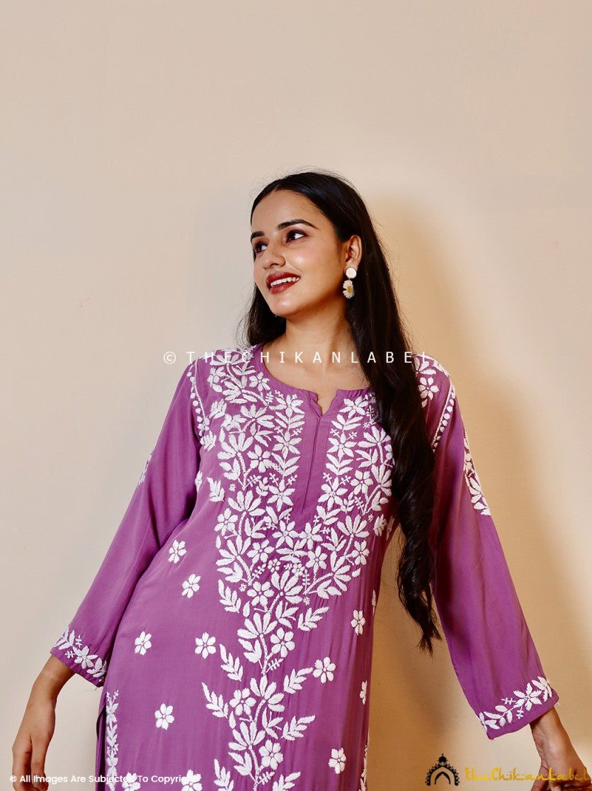 Mauve Kashish Modal Chikankari Kurti Palazzo Set