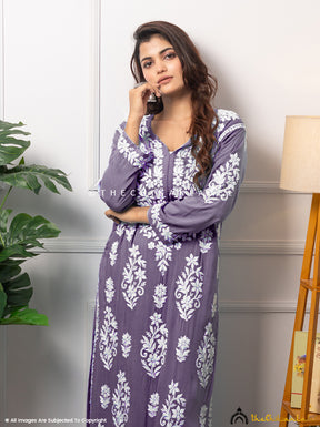 Mauve Eira Modal Straight Chikankari Kurti