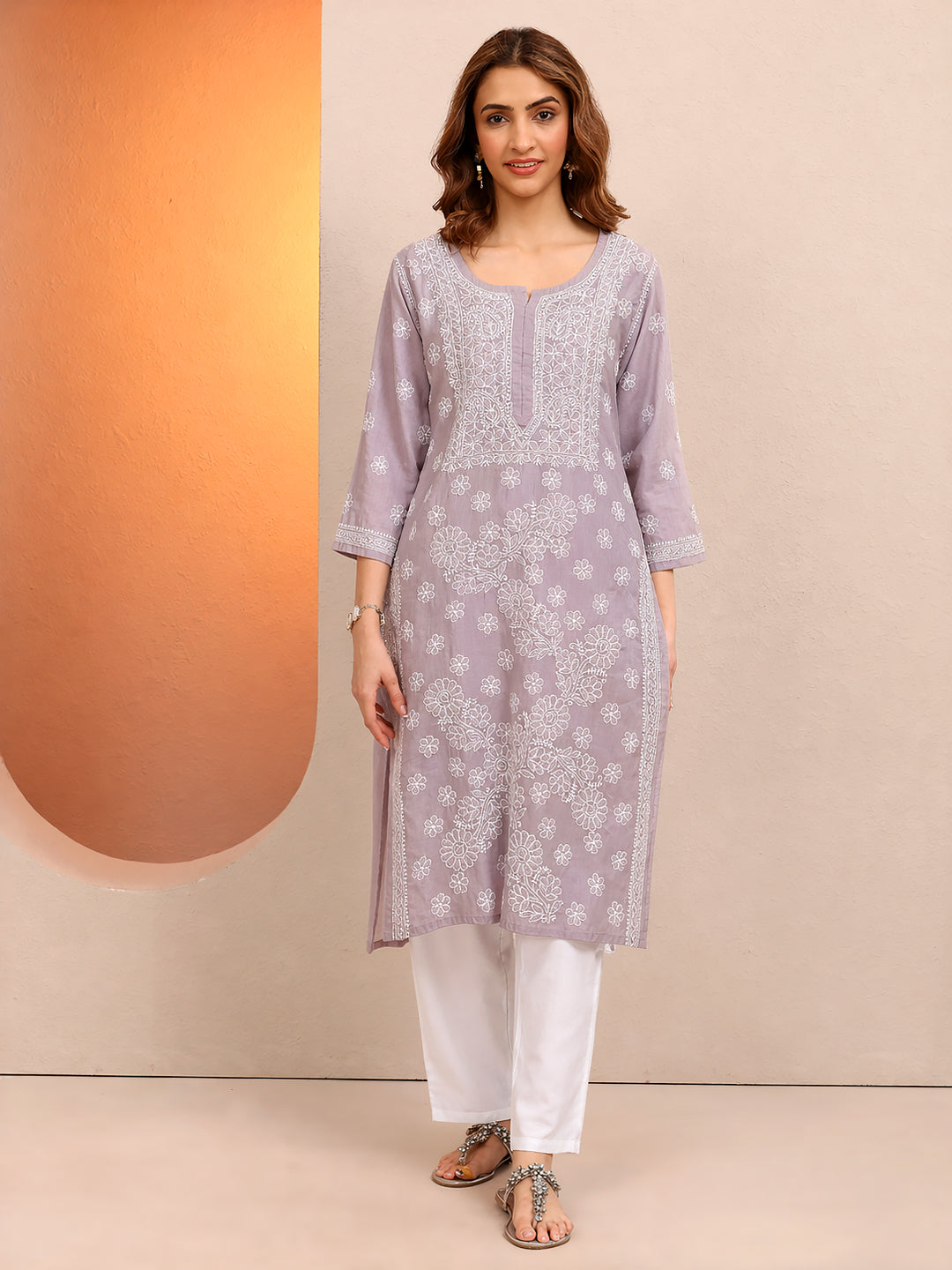 Soft cotton chikankari kurta with minimal design and straight fit perfect for workwear and casual occasions