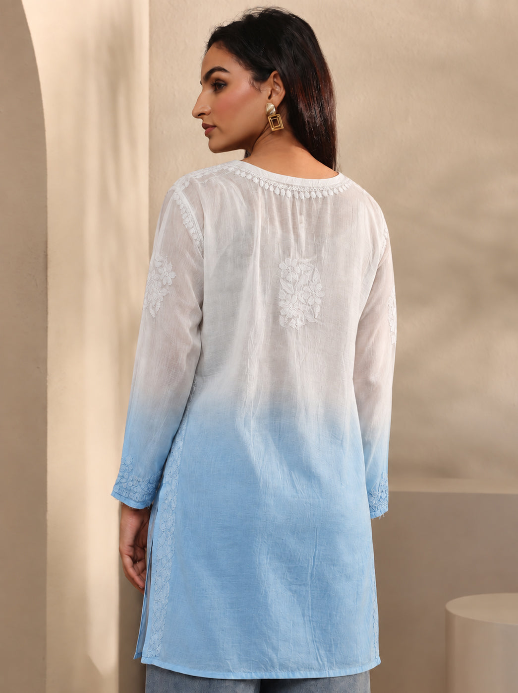 Megha Muslin Chikankari Straight Kurti - Blue
