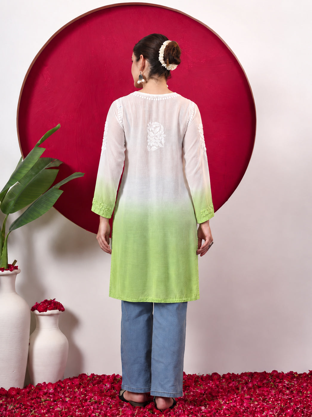 Megha Muslin Chikankari Straight Kurti - Green